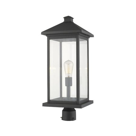 Z-Lite Portland 1 Light Outdoor Post Mount Fixture, Black & Clear Beveled 531PHBXLR-BK